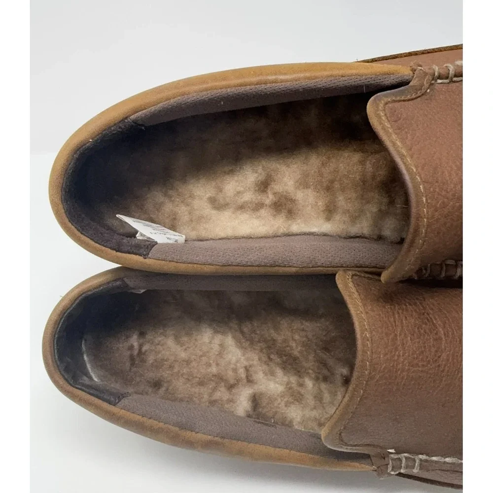 LL Bean All Week Moc Slippers Men's Size 10M Brown Leather Shearling Shoe 512403